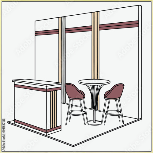  Luxurious Trade Show Booth with Glass Tables and Leather Chairs in a Corporate Setting