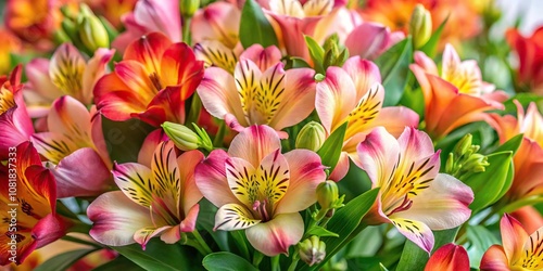 Closeup of Alstroemeria flowers making a beautiful floral arrangement in a garden setting