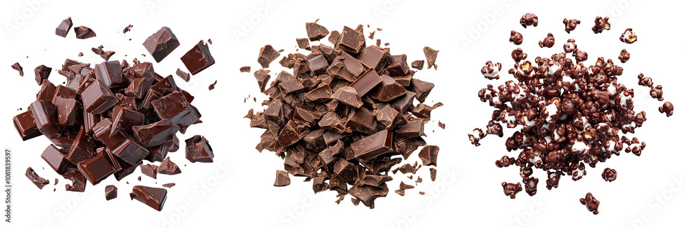 Chocolate pieces isolated on transparent background, set of Chocolate pieces isolated on transparent background, set of