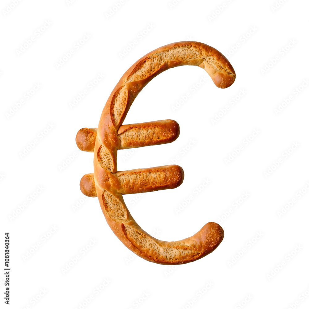 Euro sign made of French Baguette. Letter from bread Euro sign made of French Baguette. Letter from bread