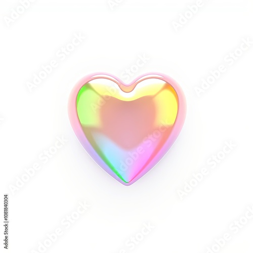 3D Stylized Heart Health Symbol with Iridescent Glitch Effects on White Background