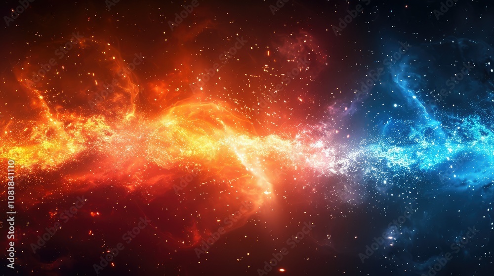 Abstract background with red and blue flames in the galaxy. Abstract background with red and blue flames in the galaxy.