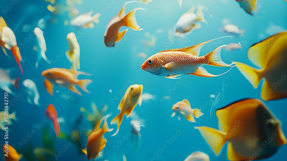 Colorful Fish Swimming in a Blue Aquarium Illustration Colorful Fish Swimming in a Blue Aquarium Illustration