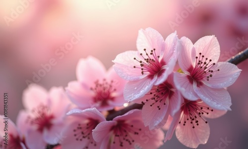 Delicate pink cherry blossoms in bloom