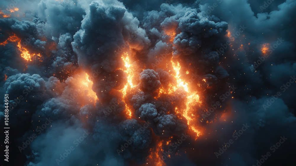Obraz premium photo of nuclear explosion, smoke and fire, flame, burning, clouds, glow, bomb, war, explosive rocket