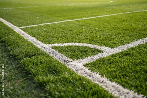 Close-up of a Soccer Field's Midfield Highlighting Detailed Grass Texture and Field Markings for Landscape Photography Enthusiasts