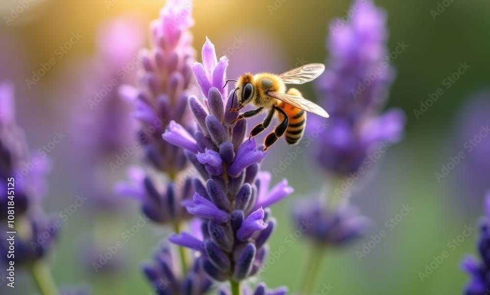 Bee collecting nectar from lavender flowers Bee collecting nectar from lavender flowers