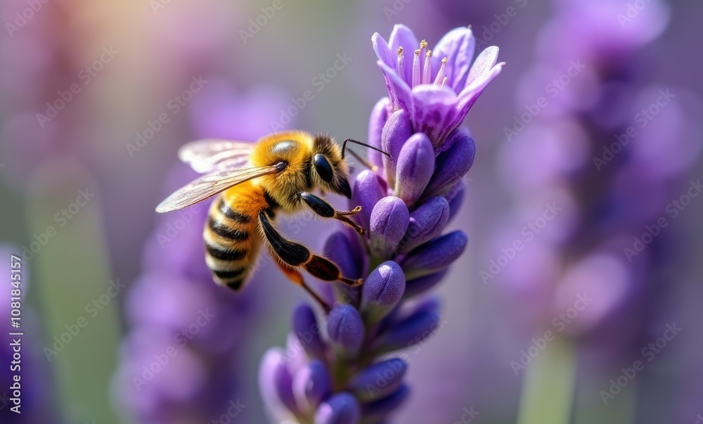 Bee collecting nectar from purple flower Bee collecting nectar from purple flower