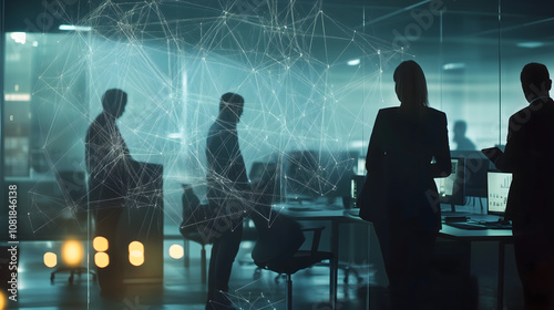 Communication network of business concept. Group of businessperson in office.