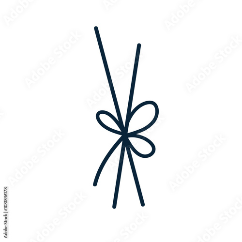 Thin strings tied in decorative bow. Rope, twine in loop, adornment for festi...