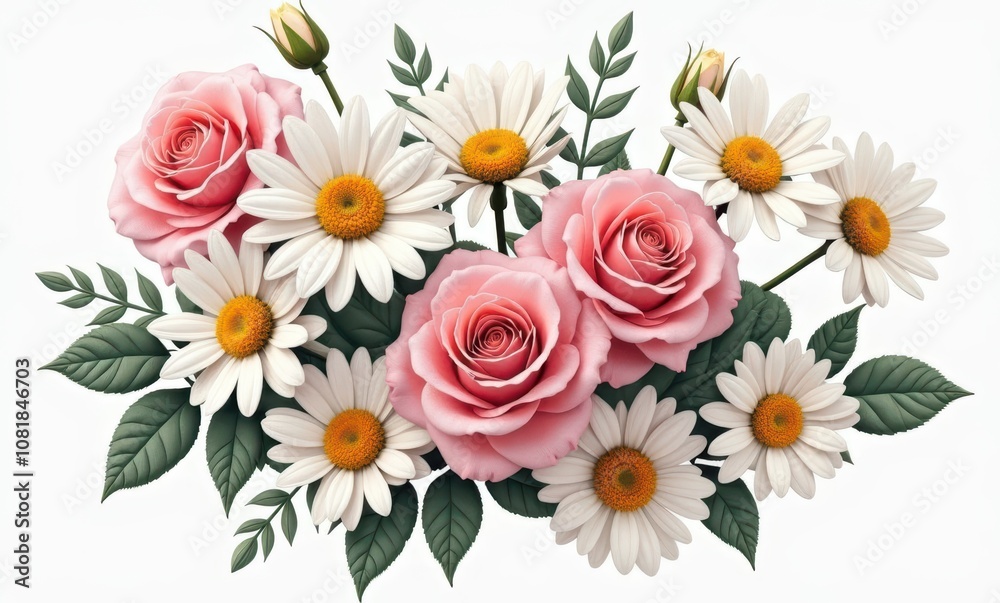 Beautiful floral arrangement with roses and daisies Beautiful floral arrangement with roses and daisies
