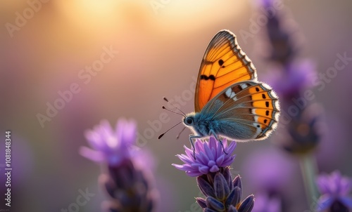 Vibrant butterfly on blooming lavender