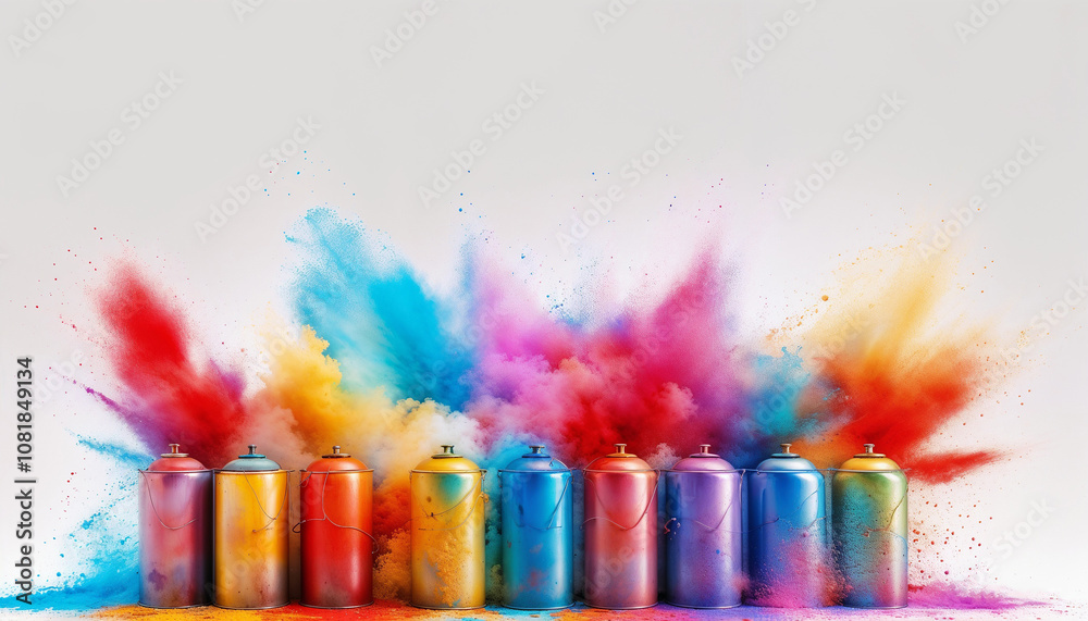 Rainbow Explosion: A vibrant burst of color from spray paint cans ...