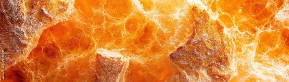 Close-Up of Golden Fluffy Ciabatta Bread Texture, Showcasing Its Delicious Crust and Soft Interior Close-Up of Golden Fluffy Ciabatta Bread Texture, Showcasing Its Delicious Crust and Soft Interior