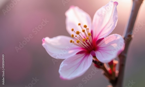 Delicate pink cherry blossom in bloom