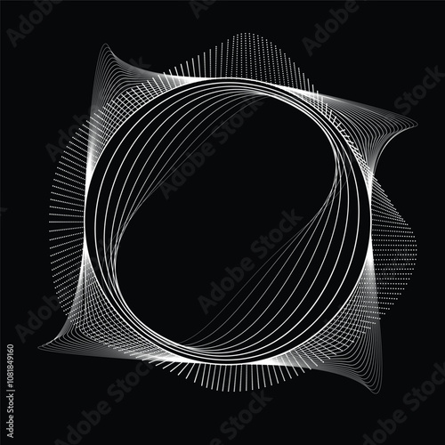 Dots and lines in Circle Form. Dotted rounded shape Vector Illustration .Lots of halftones form a ring. Design element. Various halftone dots and lines forming round frame. Abstract Geometric dot art 