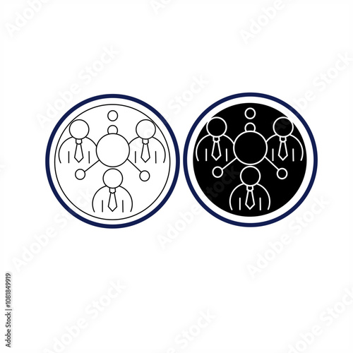 Team collaboration icon in two versions, white and black backgrounds. Three minimalistic figures connected in a circle, symbolizing teamwork and connectivity
 photo