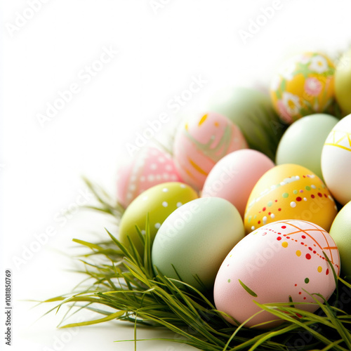 Easter Eggs On Grass Isolated