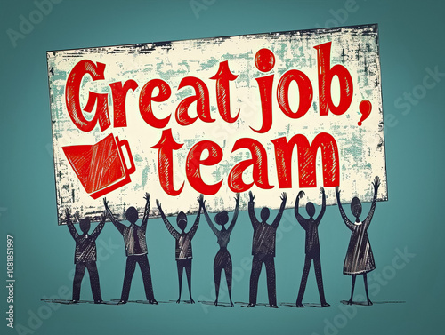 "Great job, team" text illu...