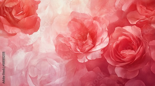 Close-up of fragrant roses, with soft petals in shades of pink and red, romantic background