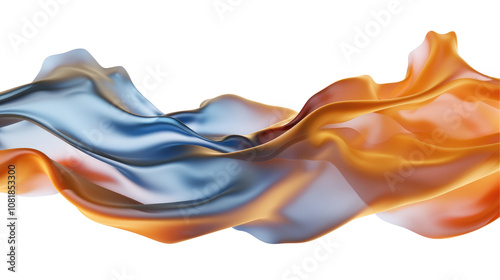 A flowing fabric design in blue and orange hues, creating a dynamic visual effect.