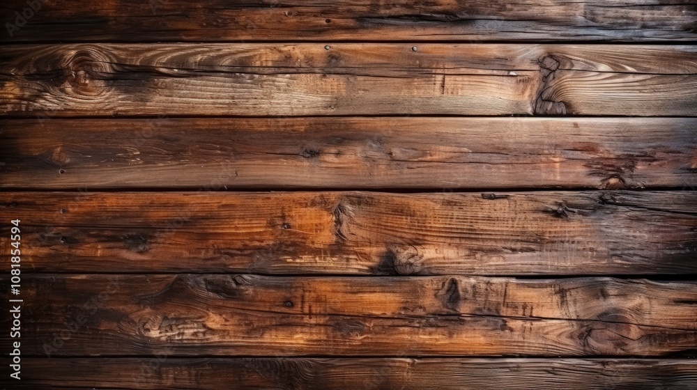 Naklejka premium Old Dark Brown Wooden Planks with Cracked Texture