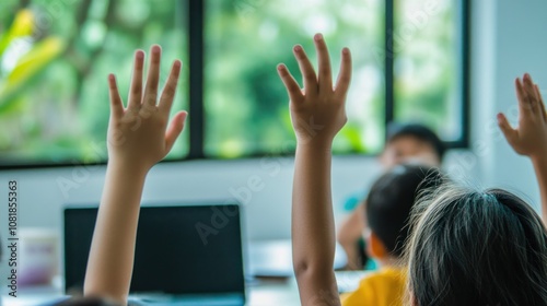 Hands Raised in Classroom