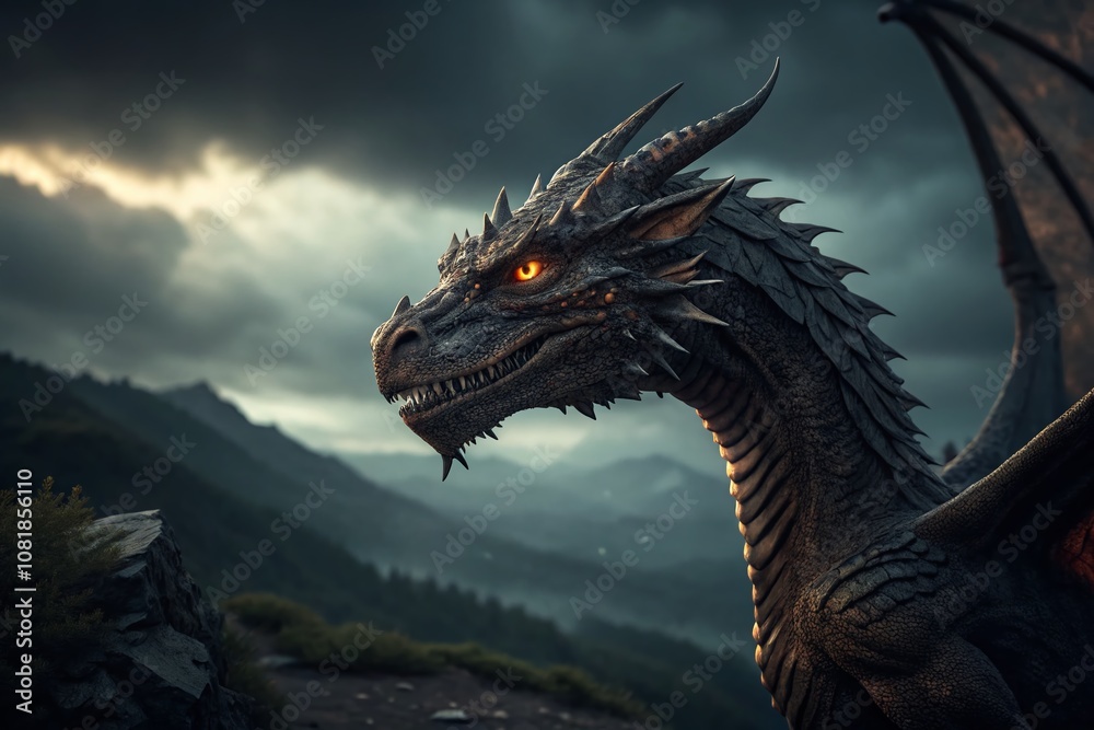 Creepy Dragon Expression in High Depth of Field Against a Dark Background, Capturing Fear and Intrigue with Its Sinister Gaze, Perfect for Fantasy and Horror Themes Creepy Dragon Expression in High Depth of Field Against a Dark Background, Capturing Fear and Intrigue with Its Sinister Gaze, Perfect for Fantasy and Horror Themes