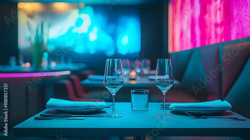 A futuristic restaurant where diners experience meals through multi-sensory augmented reality with each course accompanied by an immersive virtual environment.