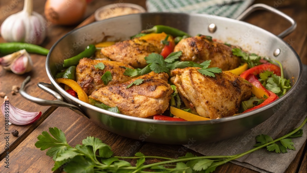 Deliciously Cooked Chicken in a Pan with Fresh Herbs and Vegetables, Perfect for Culinary Displays and Recipe Inspirations Deliciously Cooked Chicken in a Pan with Fresh Herbs and Vegetables, Perfect for Culinary Displays and Recipe Inspirations