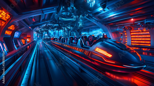 A futuristic theme park where visitors ride anti-gravity roller coasters and interact with virtual worlds.