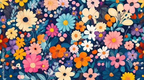 Wallpaper Mural Vibrant mix of blooming flowers in various colors, creating a lush and cheerful floral background Torontodigital.ca