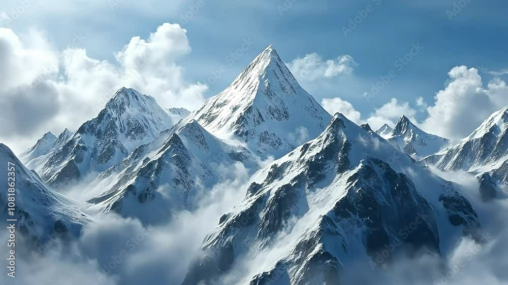A breathtaking view of majestic snow-capped mountains under a clear blue sky, surrounded by soft clouds, evoking a sense of tranquility and adventure in nature. A breathtaking view of majestic snow-capped mountains under a clear blue sky, surrounded by soft clouds, evoking a sense of tranquility and adventure in nature.