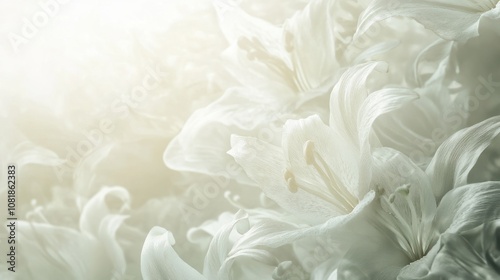 White lilies with soft petals, creating a serene and pure floral background