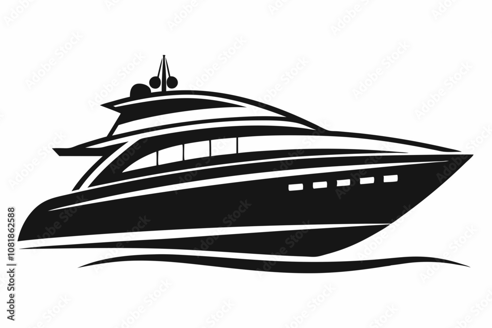 Yacht silhouette vector illustration, black and white yacht with white background Yacht silhouette vector illustration, black and white yacht with white background
