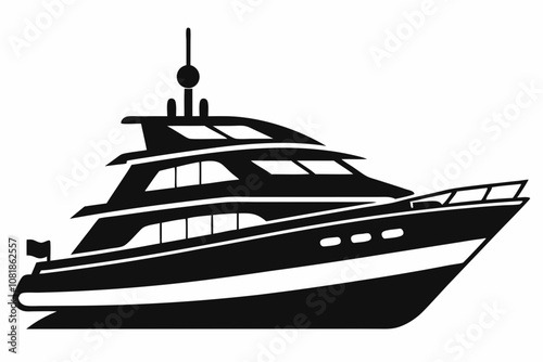 Yacht silhouette vector illustration, black and white yacht with white background