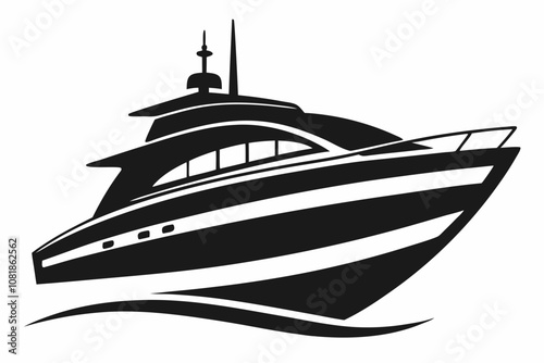 Yacht silhouette vector illustration, black and white yacht with white background