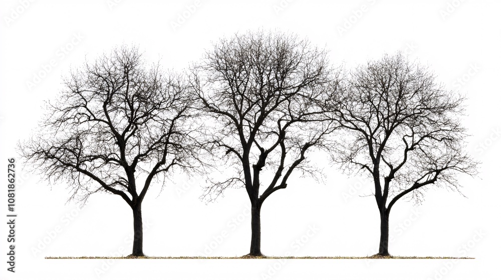 51.Isolated on white lush three trees outlines: 51.Isolated on white lush three trees outlines: