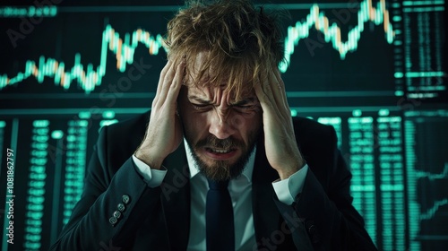 Obraz na płótnie Investor in distress stock market emotional closeup corporate environment frontal view financial crisis w salonie