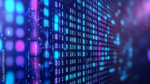 Wallpaper Mural Abstract digital background featuring glowing binary code in vibrant colors, illustrating data and technological advancements. Torontodigital.ca