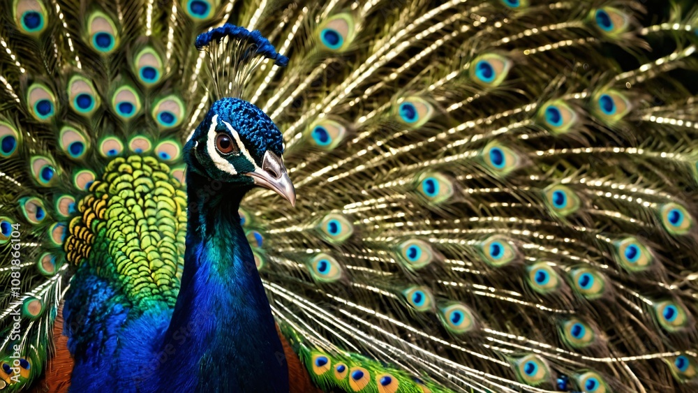 Fototapeta premium a peacock in the forest close up