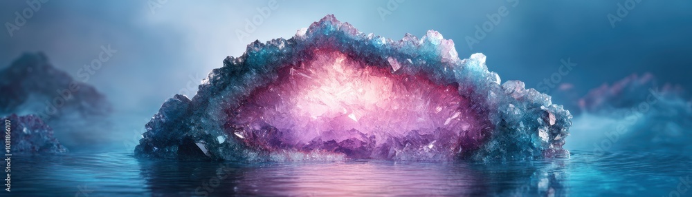 Obraz premium Stunning reflective geode showcasing ethereal colors in a mesmerizing natural design.