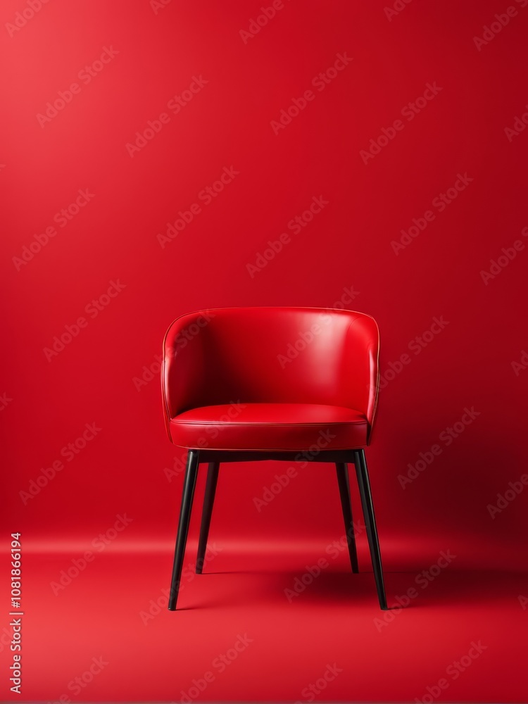 Obraz premium Modern red chair on red background. Minimalistic studio furniture photography