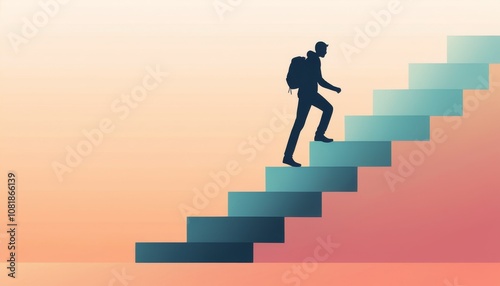 Wallpaper Mural Person climbing stairs towards self-improvement at sunset with a motivational vibe Torontodigital.ca