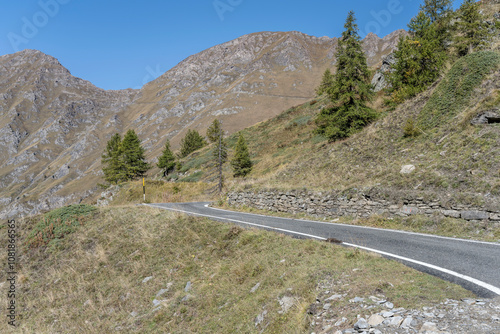 mountain road on Pelvo peak slopes, near Finestre pass, Italy photo