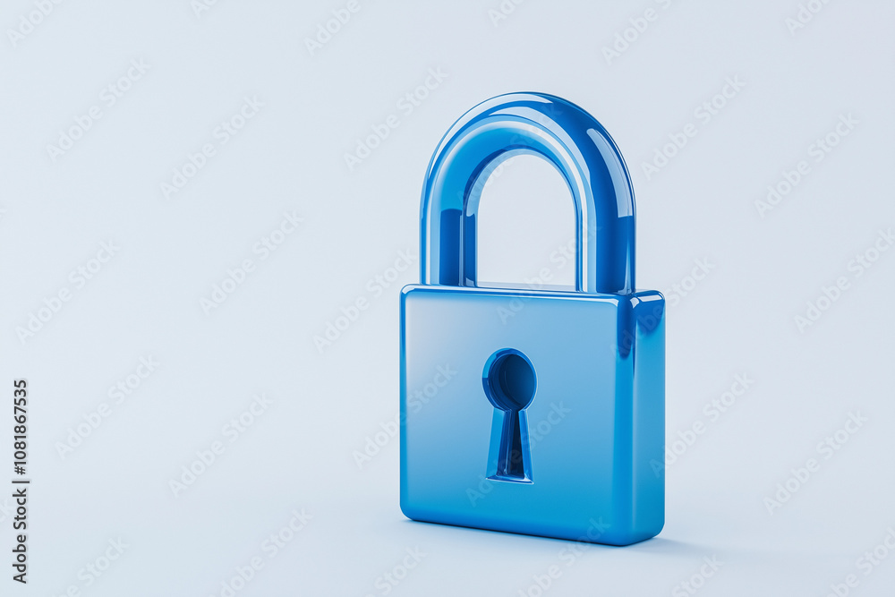 digital lock icon, cyber security symbol, holographic effect, metallic and blue, isolated on white background digital lock icon, cyber security symbol, holographic effect, metallic and blue, isolated on white background