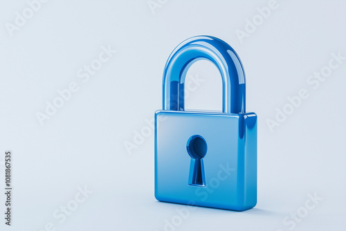 digital lock icon, cyber security symbol, holographic effect, metallic and blue, isolated on white background