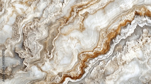 Abstract marble texture featuring flowing patterns and earthy tones of cream, brown, and gold. photo