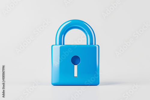 digital lock icon, cyber security symbol, holographic effect, metallic and blue, isolated on white background