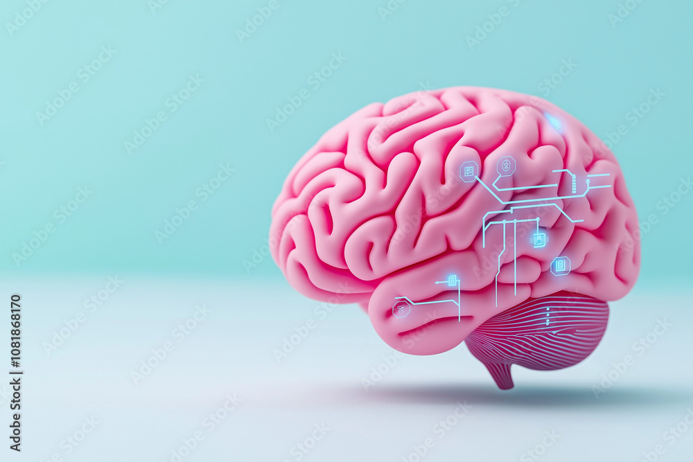 cyber digital brain, AI symbol, neural network pattern, holographic effect, isolated on white background cyber digital brain, AI symbol, neural network pattern, holographic effect, isolated on white background